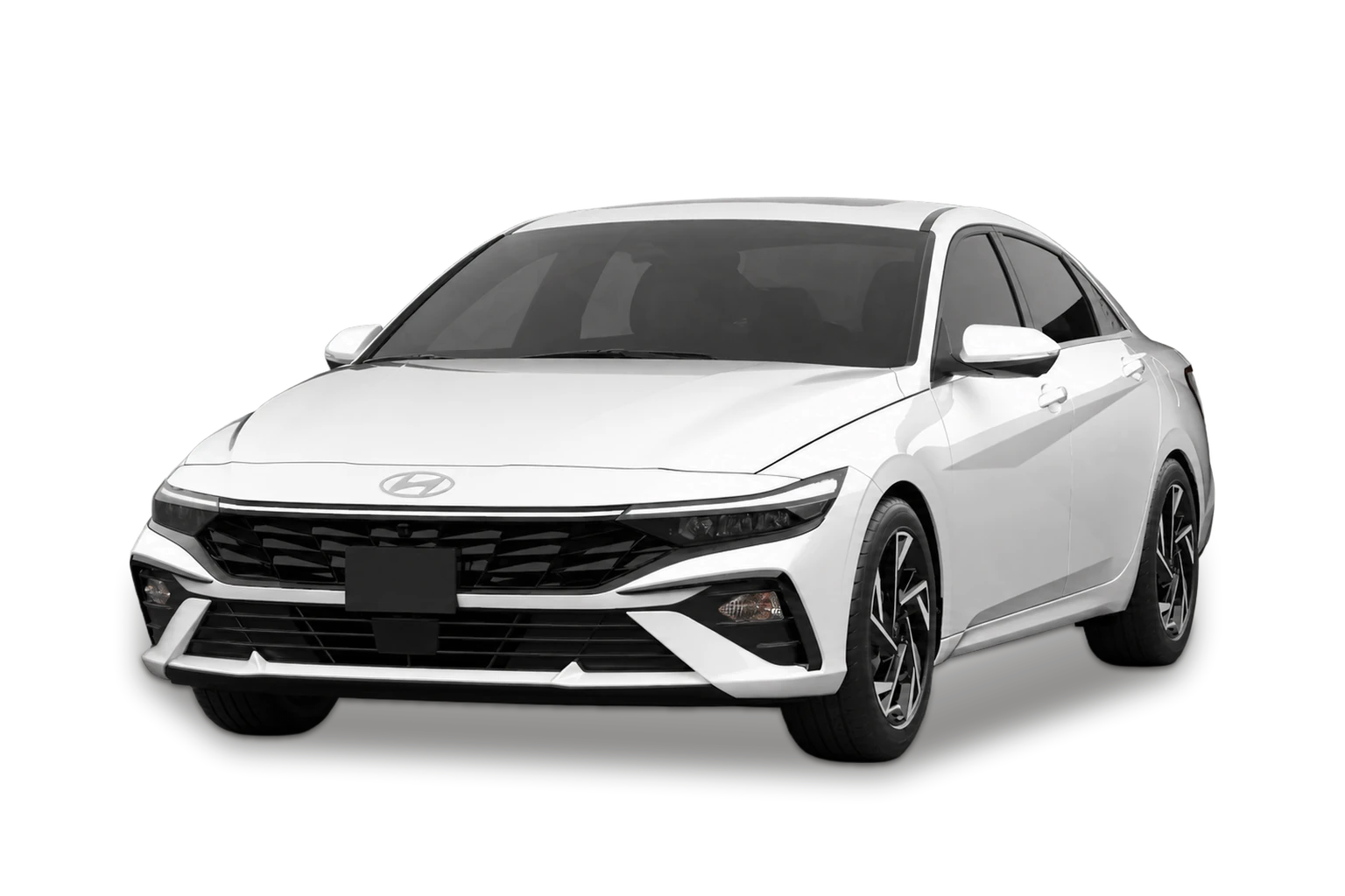 White Hyundai Elantra sedan, front three-quarter view.