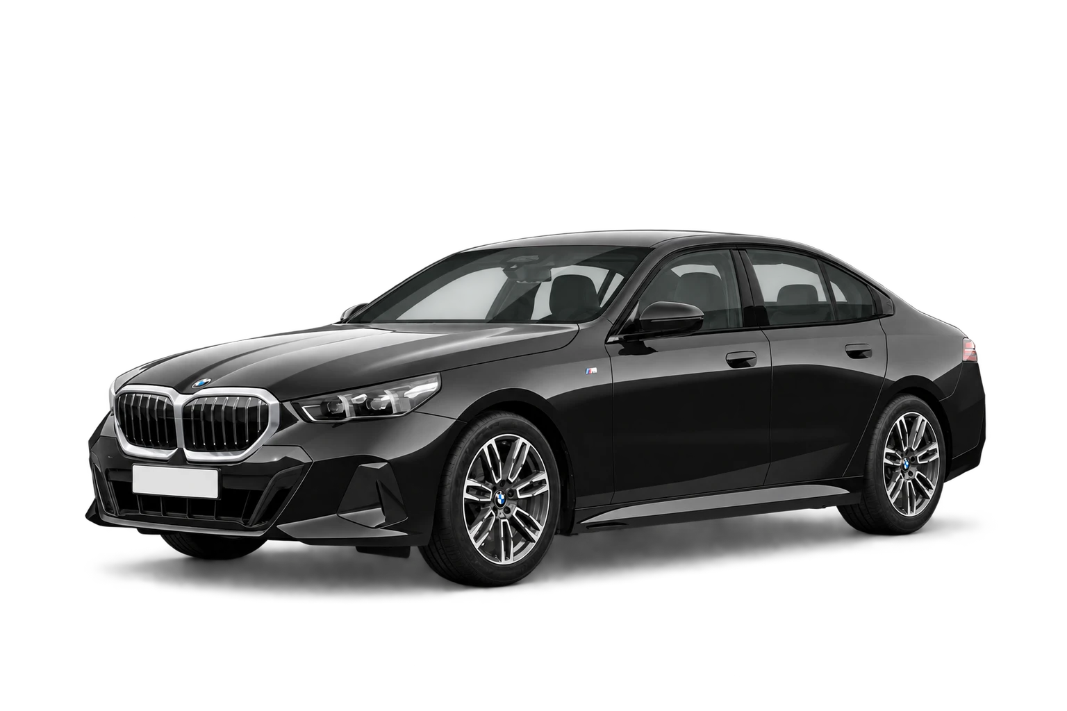 Illustrative black BMW 5 Series sedan, front three-quarter view.